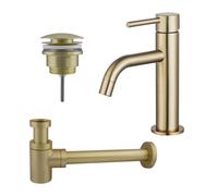 Fortifura Calvi Slim Kit mitigeur lavabo - robinet bas - bonde clic clac - siphon design bas - PVD Laiton brossé SW720545/SW696202/SW696218