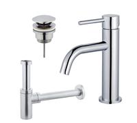 Fortifura Calvi Slim Kit mitigeur lavabo - robinet bas - bonde clic clac - siphon design - Chrome brillant SW377812/SW696203/SW696214