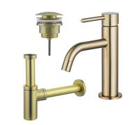 Fortifura Calvi Slim Kit mitigeur lavabo - robinet bas - bonde clic clac - siphon design - PVD Laiton brossé SW720545/SW696202/SW696213