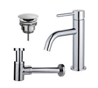 Fortifura Calvi Slim Kit mitigeur lavabo - robinet bas - bonde non-obturable - siphon design bas - Chrome brillant SW377812/SW696209/SW696219