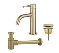 Fortifura Calvi Slim Kit mitigeur lavabo - robinet bas - bonde non-obturable - siphon design bas - PVD Laiton brossé SW720545/SW696208/SW696218