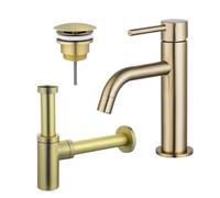 Fortifura Calvi Slim Kit mitigeur lavabo - robinet bas - bonde nonobturable - siphon design - PVD Laiton brossé SW720545/SW696208/SW696213