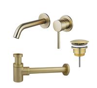 Fortifura Calvi Slim Kit mitigeur lavabo - robinet encastrable - bonde non-obturable - siphon design bas - PVD Laiton brossé SW720228/SW696208/SW696218