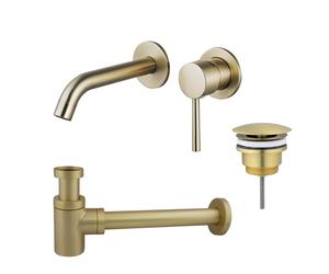 Fortifura Calvi Slim Kit mitigeur lavabo - robinet encastrable - bonde non-obturable - siphon design bas - PVD Laiton brossé SW720228/SW696208/SW696218