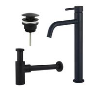 Fortifura Calvi Slim Kit mitigeur lavabo - robinet rehaussé - bonde clic clac - siphon design - Noir mat SW377836/SW696199/SW696210