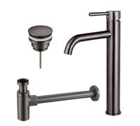 Fortifura Calvi Slim Kit mitigeur lavabo - robinet rehaussé - bonde clic clac - siphon design - PVD Gunmetal SW766541/SW767288/SW767297