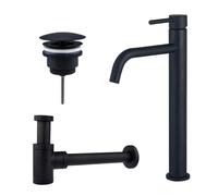 Fortifura Calvi Slim Kit mitigeur lavabo - robinet rehaussé - bonde non-obturable - siphon design bas - Noir mat SW377836/SW696205/SW696215