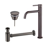 Fortifura Calvi Slim Kit mitigeur lavabo - robinet rehaussé - bonde non-obturable - siphon design bas - PVD Gunmetal SW766539/SW769487/SW767295