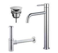 Fortifura Calvi Slim Kit mitigeur lavabo - robinet rehaussé - bonde nonobturable - siphon design - Chrome brillant SW377813/SW696209/SW696214