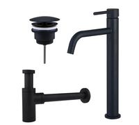 Fortifura Calvi Slim Kit mitigeur lavabo - robinet rehaussé - bonde nonobturable - siphon design - Noir mat SW377836/SW696205/SW696210