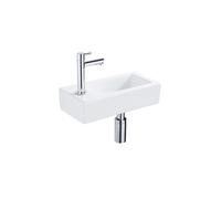 Fortifura Fuente Pack Lave-mains - 36x18.5x9cm - 1 trou de robinet - solid surface - robinet Chrome - Blanc mat SW696234/SW696219/SW705498/SW696206