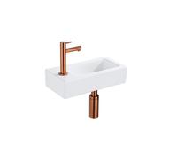 Fortifura Fuente Pack Lave-mains - 36x18.5x9cm - 1 trou de robinet - solid surface - robinet Cuivre - Blanc mat SW970033/SW799403/SW705498