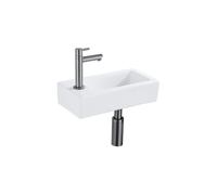 Fortifura Fuente Pack Lave-mains - 36x18.5x9cm - 1 trou de robinet - solid surface - robinet gunmetal - Blanc mat SW696239/SW705498/SW767295