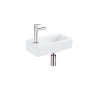 Fortifura Fuente Pack Lave-mains - 36x18.5x9cm - 1 trou de robinet - solid surface - robinet Inox brossé - Blanc mat SW696237/SW696217/SW705498