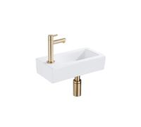 Fortifura Fuente Pack Lave-mains - 36x18.5x9cm - 1 trou de robinet - solid surface - robinet Laiton brossé - Blanc mat SW696238/SW696218/SW705498/SW696208