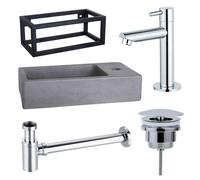 Fortifura Fuente Pack Lave-mains - 40x22x23.5cm - 1 trou de robinet - cadre noir - robinet Chrome - Béton SW696234/SW696209/SW696219/SW373151/SW405221