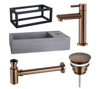 Fortifura Fuente Pack Lave-mains - 40x22x23.5cm - 1 trou de robinet - cadre noir - robinet cuivre - Béton SW970033/SW799405/SW799403/SW373151/SW405221