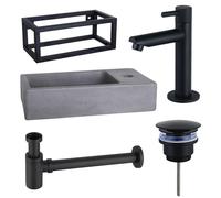 Fortifura Fuente Pack Lave-mains - 40x22x23.5cm - 1 trou de robinet - cadre noir - robinet Noir mat - Béton SW696235/SW696205/SW696215/SW373151/SW405221