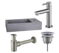 Fortifura Fuente Pack Lave-mains - 40x22x8cm - 1 trou de robinet - robinet Inox brossé - Béton SW696237/SW696207/SW696217/SW405221