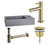 Fortifura Fuente Pack Lave-mains - 40x22x8cm - 1 trou de robinet - robinet Laiton brossé - Béton SW696238/SW696208/SW696218/SW405221