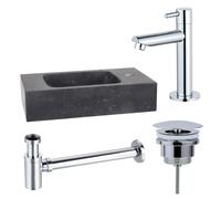 Fortifura Fuente Pack Lave-mains - 40x22x9cm - 1 trou de robinet - pierre naturelle - robinet Chrome - Noir SW696234/SW696209/SW696219/SW533192