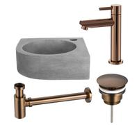 Fortifura Fuente Pack Lave-mains d'angle- 31.5x31.5x10cm - 1 trou de robinet - robinet cuivre - Béton SW970033/SW799405/SW799403/SW642464