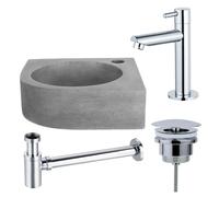 Fortifura Fuente Pack Lave-mains d'angle - 31.5x31.5x10cmcm - 1 trou de robinet - robinet Chrome - Béton SW696234/SW696209/SW696219/SW642464