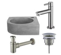 Fortifura Fuente Pack Lave-mains d'angle - 31.5x31.5x10cmcm - 1 trou de robinet - robinet Inox brossé - Béton SW696237/SW696207/SW696217/SW642464
