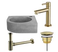 Fortifura Fuente Pack Lave-mains d'angle - 31.5x31.5x10cmcm - 1 trou de robinet - robinet Laiton brossé - Béton SW696238/SW696208/SW696218/SW642464