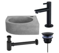 Fortifura Fuente Pack Lave-mains d'angle - 31.5x31.5x10cmcm - 1 trou de robinet - robinet Noir mat - Béton SW696235/SW696205/SW696215/SW642464