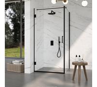 Fortifura Galeria Cabine de douche - 100x140x200cm - scharnières - barre de renfort - poignée plat - verre clair - Noir mat SW1122549/SW1122561/SW797905/SW797916