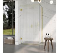 Fortifura Galeria Cabine de douche - 100x90x200 cm - charnières, poignée et barre de stabilisation - verre de sécurité 8 mm clair strié - finition laiton brossé PVD (doré) SW1208822/SW1122564/SW797910