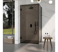 Fortifura Galeria Cabine de douche - 90x100x200cm - scharnières - poignée plat - verre fumé - Noir mat SW1122558/SW1122561/SW797905/SW797940