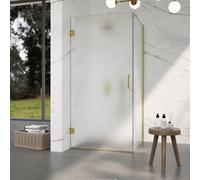 Fortifura Galeria Cabine de douche - 90x80x200cm - charnières - poignée de porte - plane - verre de sécurité satiné - Laiton brossé PVD (Or) SW1122553/SW1122564/SW797910/SW797925