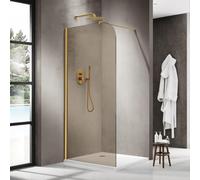 Fortifura Galeria Douche à l'italienne - 100x200cm - paroi en verre arrondie - verre fumé - bras mural - laiton brossé PVD (Or) SW1418365/SW797910