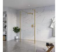 Fortifura Galeria Douche à l'italienne - 100x200cm - verre clair - anticalcaire - verre de sécurité 8mm - 2 parois latérales 40cm - avec bras muraux et profilés d'angle - Laiton brossé (doré) SW927770