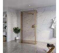 Fortifura Galeria Douche à l'italienne - 100x200cm - verre fumé - anticalcaire - verre de sécurité 8mm - 2 parois latérales 30cm - avec bras muraux et profilés d'angle - Laiton brossé (doré) SW927770 