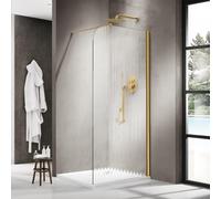 Fortifura Galeria Douche à l'italienne - 110x200cm - paroi en verre arrondie - droite - verre cannelé - bras mural - laiton brossé PVD (Or) SW1421077/SW797910