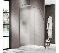 Fortifura Galeria Douche à l'italienne - 110x200cm - paroi en verre arrondie - gauche - verre mat - bras mural - finition PVD gunmetal brossé SW1418376/SW797907