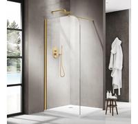 Fortifura Galeria Douche à l'italienne - 110x200cm - paroi en verre arrondie - verre clair - bras mural - laiton brossé PVD (Or) SW1418381/SW797910