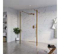 Fortifura Galeria Douche à l'italienne - 110x200cm - verre clair - anticalcaire - verre de sécurité 8mm - 2 parois latérales 30cm - avec bras muraux et profilés d'angle - Cuivre brossé SW927772 2x/SW9