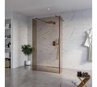 Fortifura Galeria Douche à l'italienne - 110x200cm - verre fumé - anticalcaire - verre de sécurité 8mm - 2 parois latérales 40cm - avec bras muraux et profilés d'angle - Cuivre brossé SW927772 2x/SW91