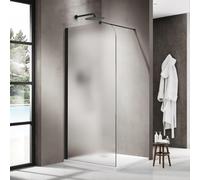 Fortifura Galeria Douche à l'italienne - 120x200cm - paroi en verre arrondie - gauche - verre mat - bras mural - noir mat SW1418377/SW797905