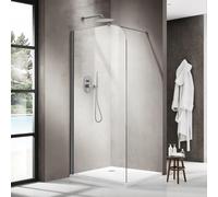 Fortifura Galeria Douche à l'italienne - 120x200cm - paroi en verre arrondie - verre clair - bras mural - PVD gunmetal brossé SW1418382/SW797907