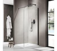 Fortifura Galeria Douche à l'italienne - 140x200cm - paroi en verre arrondie - droite - verre cannelé - bras mural - noir mat SW1421079/SW797905