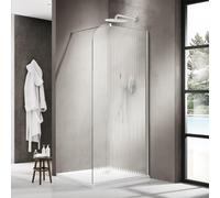 Fortifura Galeria Douche à l'italienne - 140x200cm - paroi en verre arrondie - droite - verre cannelé - bras mural - blanc mat SW1421079/SW797906