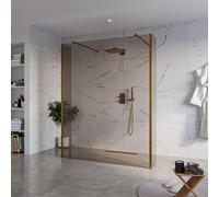 Fortifura Galeria Douche à l'italienne - 160x200cm - verre fumé - anticalcaire - verre de sécurité 8mm - 2 parois latérales 40cm - avec bras muraux et profilés d'angle - Cuivre brossé SW927772 2x/SW79