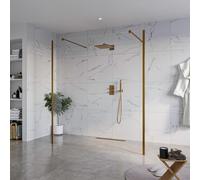 Fortifura Galeria Douche à l'italienne - 180x200cm - verre clair - anticalcaire - verre de sécurité 8mm - 2 parois latérales 40cm - avec bras muraux et profilés d'angle - Cuivre brossé SW927772 2x/SW7