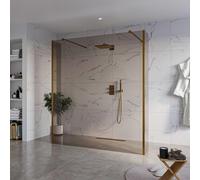 Fortifura Galeria Douche à l'italienne - 180x200cm - verre fumé - anticalcaire - verre de sécurité 8mm - 2 parois latérales 30cm - avec bras muraux et profilés d'angle - Cuivre brossé SW927772 2x/SW79