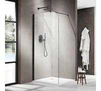 Fortifura Galeria Douche à l'italienne - 90x200cm - paroi en verre arrondie - verre clair - bras mural - noir mat SW1418379/SW797905